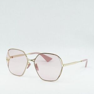 Gucci GG0818SA 003 Sunglasses Gold Geometric Frame, Pink Lenses
